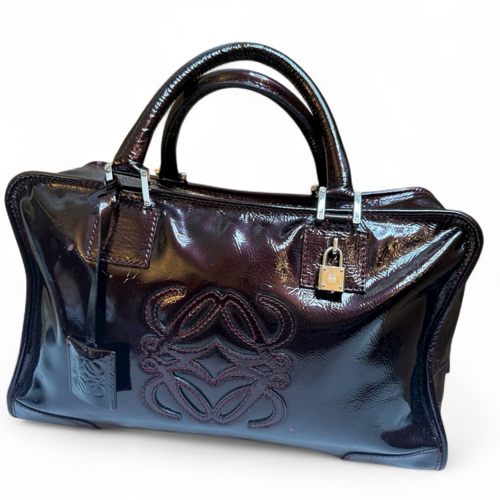 Loewe Burgundy Patent Leather Satchel Bag with Lock & Key